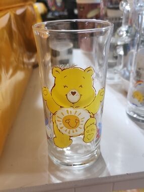 Yellow Funshine Care Bears Glass Tumbler Pizza Hut Collectible